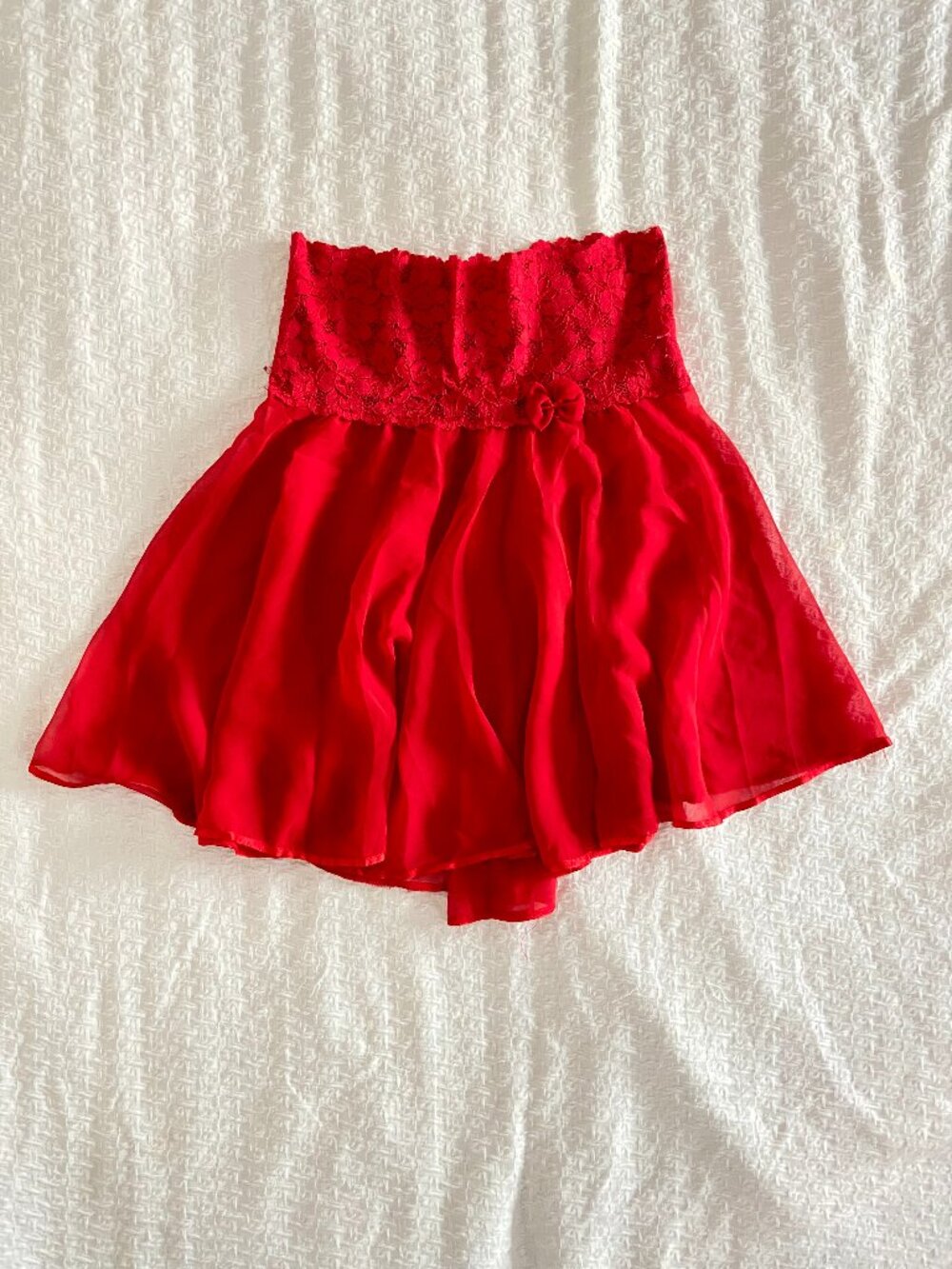 Red Lace Flowy Mini Skirt